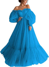 Load image into Gallery viewer, Long Puffy Sleeve Prom Dress 2023 Off the Shoulder A-line Sweetheart Neck for Women Corset Back
