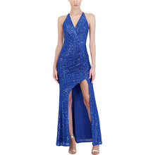 Load image into Gallery viewer, Royal Blue Prom Dress 2023 Halter Neck Open Back Sequin