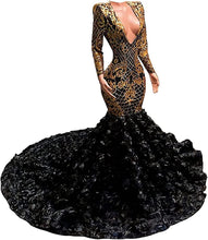 Load image into Gallery viewer, Sexy Prom Dress 2023 Long Sleeve V Neck Mermaid Sequined Zipper Up Back
