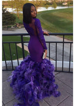 Load image into Gallery viewer, Black Girl Prom Dress 2023 Illusion Neck with Long Sleeves Ruffles