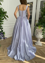 Load image into Gallery viewer, Lilac Prom Dress 2023 Square Neck with Pleats Slit