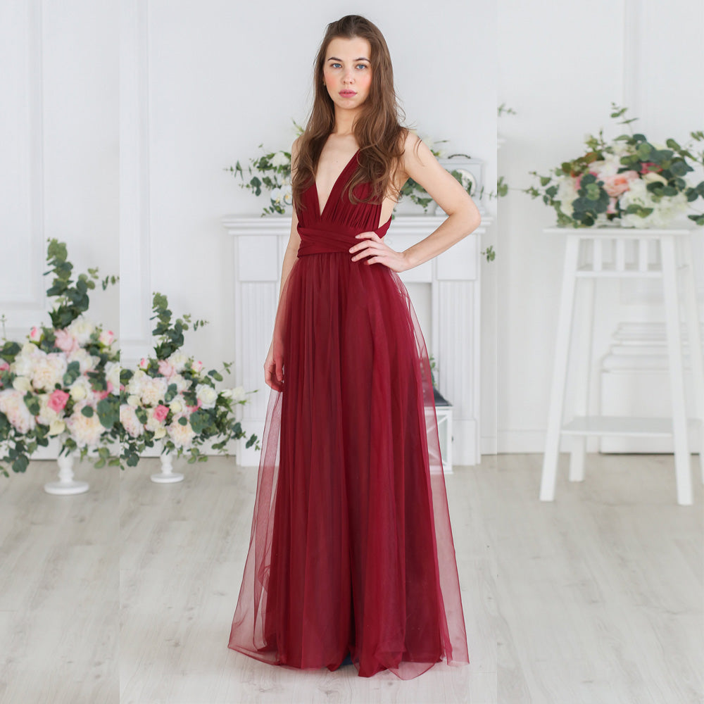 Burgundy Convertible Bridesmaid Dress 2023 Long Maxi Dress
