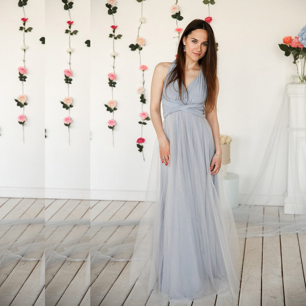 Dusty Blue Convertible Bridesmaid Dress 2023 Long Maxi Dress