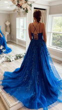 Load image into Gallery viewer, Royal Blue Prom Dress 2023 Spaghetti Straps Corset Back Appliques