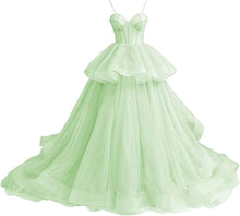 Load image into Gallery viewer, Puffy Prom Dress 2023 Ball Gowns Sweetheart Neck Horsehair Tulle Spaghetti Straps Corset Back