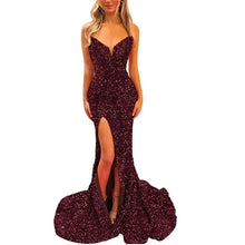 Load image into Gallery viewer, Sexy Prom Dress 2023 Sequin Mermaid V Neck Long with High Slit Sparkly Corset Back