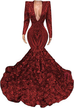 Load image into Gallery viewer, Sexy Prom Dress 2023 Long Sleeve V Neck Mermaid Sequined Zipper Up Back