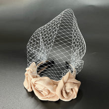 Load image into Gallery viewer, Headband Veil for Brides Champagne Netting Rose Plicated
