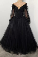 Load image into Gallery viewer, Black Prom Dress 2023 Off the Shoulder with Long Sleeves