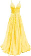 Load image into Gallery viewer, Women's Formal A Line Lace Appliques Prom Dresses 2023 Long Tulle V-Neck
