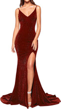 Load image into Gallery viewer, Prom Dress 2023 High Slit Backless Spaghetti Straps Sequin