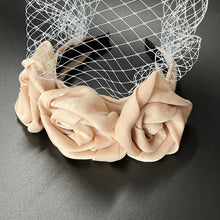 Load image into Gallery viewer, Headband Veil for Brides Champagne Netting Rose Plicated