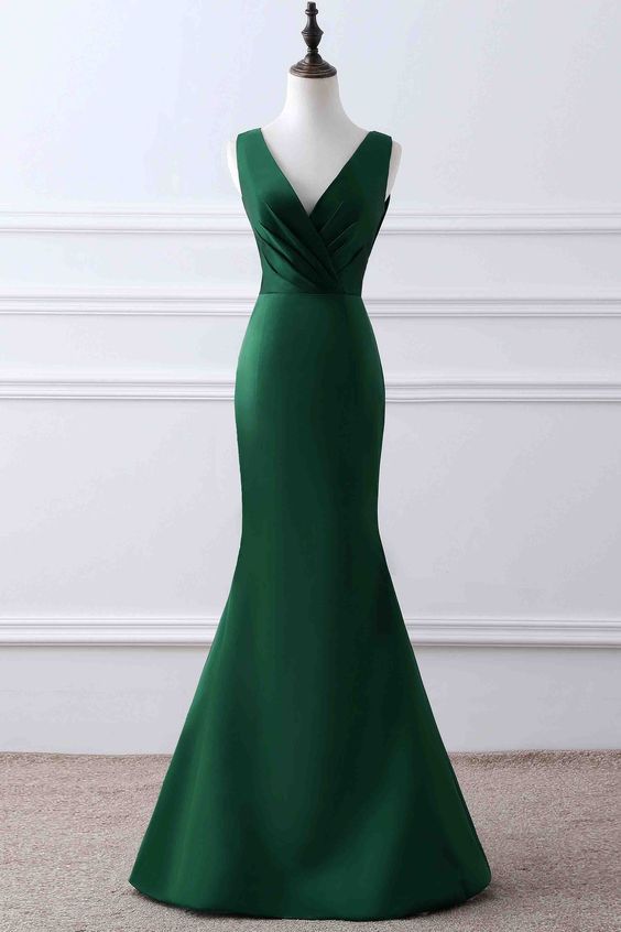 emerald green prom dresses 2023 Dress Elegant V Neck Satin – DCdress Hunter Green Cotton Belted _cm/inch (measured from middle Transparent Size:us-10