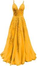 Load image into Gallery viewer, Women's Formal A Line Lace Appliques Prom Dresses 2023 Long Tulle V-Neck