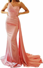 Load image into Gallery viewer, Prom Dresses 2023 for Women One Shoulder Mermaid Satin Draping Lace Up Back