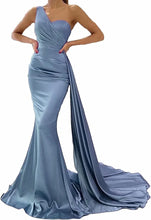 Load image into Gallery viewer, Prom Dresses 2023 for Women One Shoulder Mermaid Satin Draping Lace Up Back
