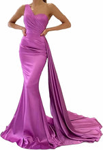 Load image into Gallery viewer, Prom Dresses 2023 for Women One Shoulder Mermaid Satin Draping Lace Up Back