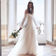 Load image into Gallery viewer, Women's Puffy Long Sleeve Prom Dress 2023 Tulle Wedding Dress for Bride with Slit Corset Back