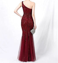 Load image into Gallery viewer, Red Prom Dress 2023 One-shoulder Sequin Tulle