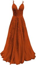 Load image into Gallery viewer, Women's Formal A Line Lace Appliques Prom Dresses 2023 Long Tulle V-Neck