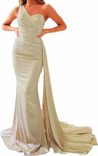 Load image into Gallery viewer, Prom Dresses 2023 for Women One Shoulder Mermaid Satin Draping Lace Up Back