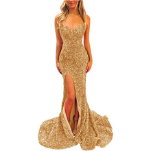 Load image into Gallery viewer, Sexy Prom Dress 2023 Sequin Mermaid V Neck Long with High Slit Sparkly Corset Back