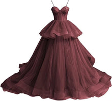 Load image into Gallery viewer, Puffy Prom Dress 2023 Ball Gowns Sweetheart Neck Horsehair Tulle Spaghetti Straps Corset Back