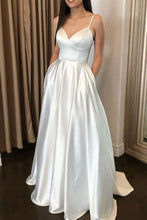 Load image into Gallery viewer, White Prom Dress 2023 Spaghetti Straps Satin with Pleats