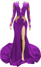 Load image into Gallery viewer, Women's Prom Dress 2023 Long Sleeves Plunging Neck Mermaid Jersey with Slit