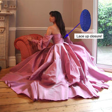 Load image into Gallery viewer, Puffy Prom Dress 2023 A-line Sweetheart Neck High Side Split Long Sleeves Satin Corset Back