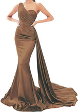 Load image into Gallery viewer, Prom Dresses 2023 for Women One Shoulder Mermaid Satin Draping Lace Up Back