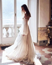 Load image into Gallery viewer, Women's Puffy Long Sleeve Prom Dress 2023 Tulle Wedding Dress for Bride with Slit Corset Back