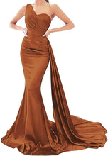 Load image into Gallery viewer, Prom Dresses 2023 for Women One Shoulder Mermaid Satin Draping Lace Up Back