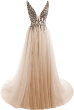Load image into Gallery viewer, Prom Dress 2023 Plunging Neck Beaded with Slit