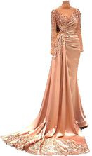 Load image into Gallery viewer, Gold Prom Dress 2023 Draping Beaded Satin