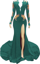 Load image into Gallery viewer, Women's Prom Dress 2023 Long Sleeves Plunging Neck Mermaid Jersey with Slit