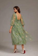 Load image into Gallery viewer, Puffy Prom Dress 2023 V Neck Half Sleeves Floral Embroidery Tulle Corset Back with Bow(s)