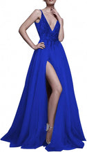 Load image into Gallery viewer, Prom Dress 2023 Plunging Neck Beaded with Slit