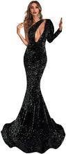 Load image into Gallery viewer, Women's Sequin Prom Dress 2023 Sexy One Shoulder Mermaid Long Sleeve Sparkly