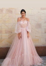 Load image into Gallery viewer, Long Puffy Sleeve Prom Dress 2023 Off the Shoulder A-line Sweetheart Neck for Women Corset Back