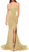 Load image into Gallery viewer, Prom Dress 2023 High Slit Backless Spaghetti Straps Sequin