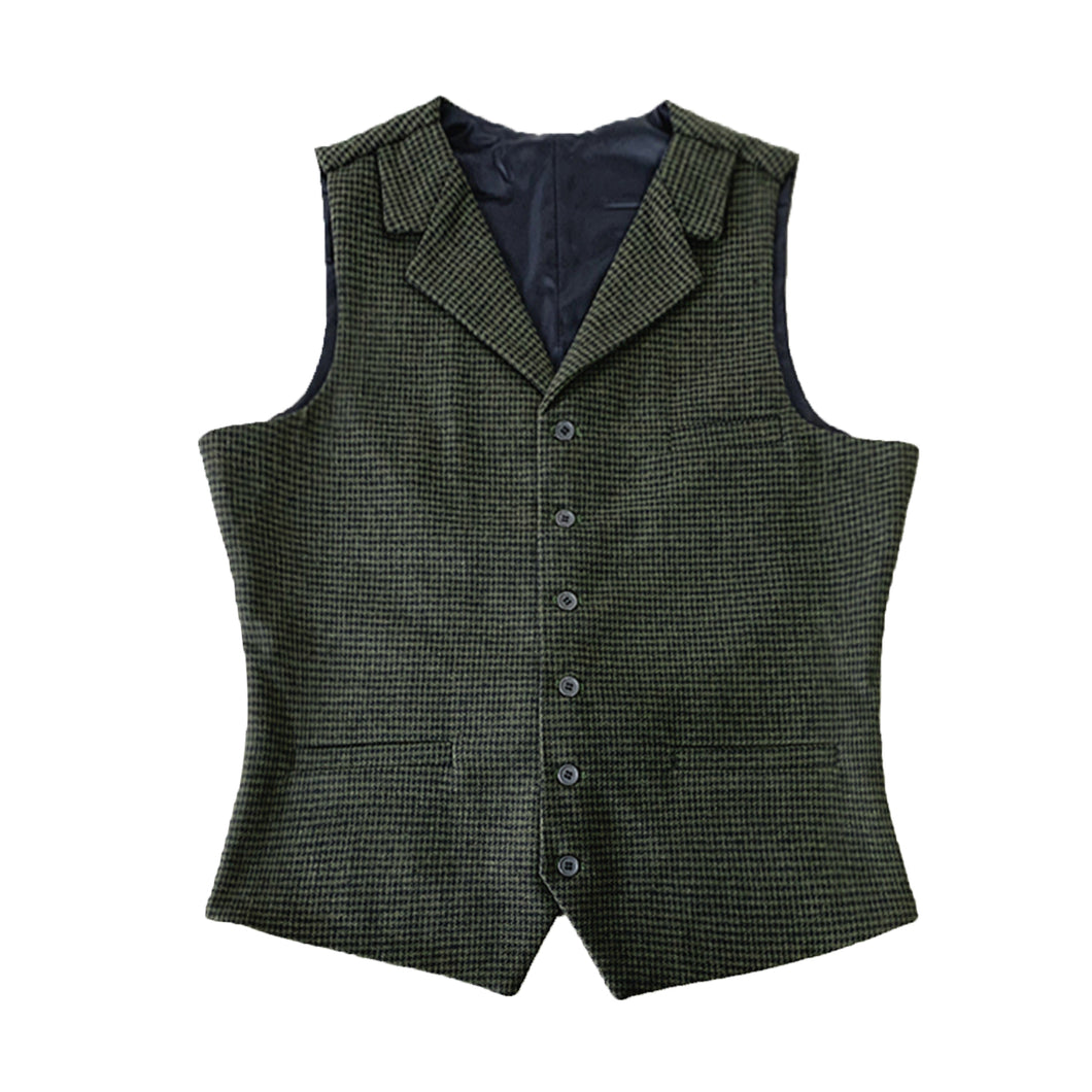 Army Green Houndstooth Men's Vest for Wedding Party Formal Casual Waistcoat