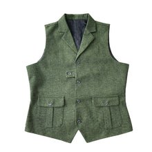 Load image into Gallery viewer, Green Herringbone Tweed Men&#39;s Vest for Wedding Party Formal Casual Waistcoat
