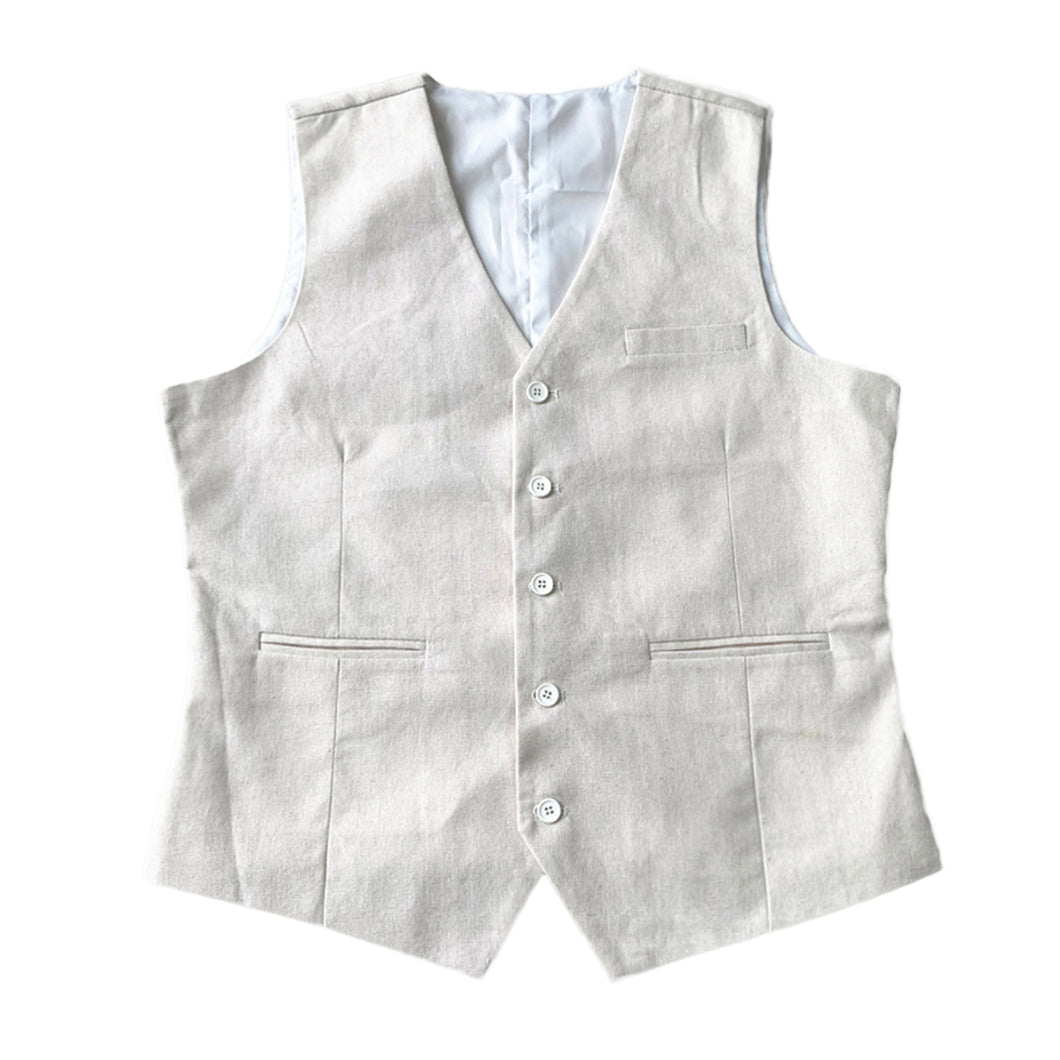Ivory Linen Men's Vest for Wedding Party Formal Casual Waistcoat Summer
