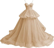 Load image into Gallery viewer, Puffy Prom Dress 2023 Ball Gowns Sweetheart Neck Horsehair Tulle Spaghetti Straps Corset Back