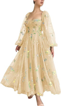 Load image into Gallery viewer, Puffy Prom Dress 2023 Square Neck Long Sleeves Floral Embroidery Tulle Corset Back