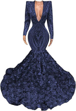 Load image into Gallery viewer, Sexy Prom Dress 2023 Long Sleeve V Neck Mermaid Sequined Zipper Up Back