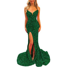 Load image into Gallery viewer, Sexy Prom Dress 2023 Sequin Mermaid V Neck Long with High Slit Sparkly Corset Back