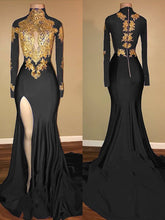 Load image into Gallery viewer, Black Prom Dress 2023 High Neck with Long Sleeves with Slit