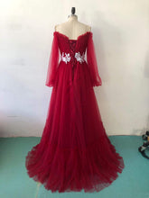 Load image into Gallery viewer, Long Puffy Sleeve Prom Dress 2023 Off the Shoulder A-line Sweetheart Neck for Women Corset Back